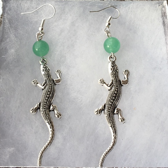 PeaceFrog Jewelry - Green Aventurine Lizard Earrings